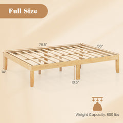 Full Size Wood Bed Frame with Wooden Slats Support and Rubber Wood Legs