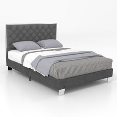 Full/Queen Size Upholstered Bed Frame with Velvet Headboard
