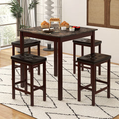 5-Piece Bar Table Set Counter-Height Dining Table and 4 Bar Stools