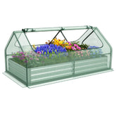 6 x 3 x 3 Feet Galvanized Raised Garden Bed with Greenhouse