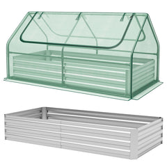 6 x 3 x 3 Feet Galvanized Raised Garden Bed with Greenhouse