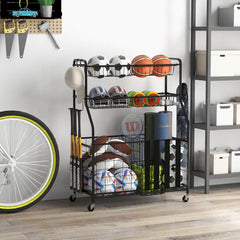 Garage Sports Equipment Organizer with Hooks & Baskets for Basketball