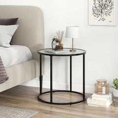 20 Inch Glass End Table with Metal Frame and Faux Marble Glass Top