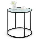 20 Inch Glass End Table with Metal Frame and Faux Marble Glass Top