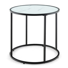 20 Inch Glass End Table with Metal Frame and Faux Marble Glass Top
