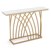 48 Inch Gold Console Table with White Faux Marble Tabletop
