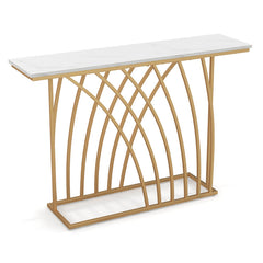 48 Inch Gold Console Table with White Faux Marble Tabletop