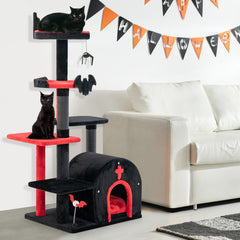 Gothic Cat Tree 53 Inch Tall Cat Tower with Cat Bed and Arch-Shaped Condo