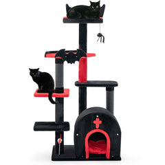 Gothic Cat Tree 53 Inch Tall Cat Tower with Cat Bed and Arch-Shaped Condo