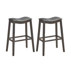 29 Inch Set of 2 Wood Nailhead Barstools with PVC Leather Seat