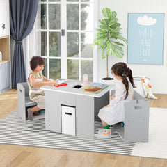 4-in-1 Kids Table and Chairs with Multiple Storage for Learning