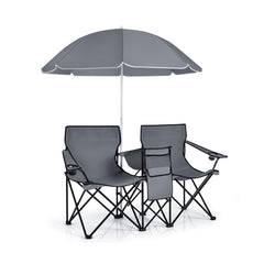Portable Folding Picnic Double Chair With Removable Umbrella