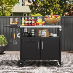 Outdoor Grill Cart with Storage and Folding Stainless Steel Top