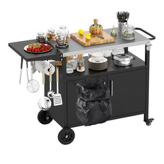 Outdoor Grill Cart with Storage and Folding Stainless Steel Top