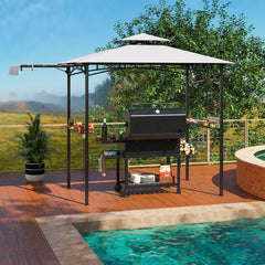 11 x 5 FT Grill Gazebo with Side Awning and Double-Tiered Top