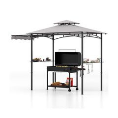 11 x 5 FT Grill Gazebo with Side Awning and Double-Tiered Top