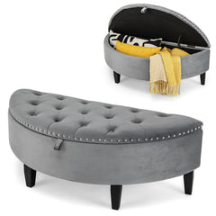 Half Moon Storage Bench with Rubber Wood Legs