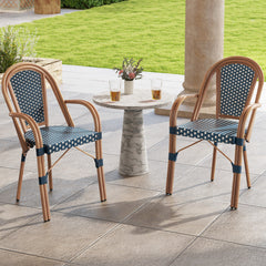 Hand-Woven PE Wicker Outdoor French Bistro Chairs Set of 2