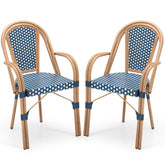 Hand-Woven PE Wicker Outdoor French Bistro Chairs Set of 2