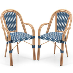 Hand-Woven PE Wicker Outdoor French Bistro Chairs Set of 2