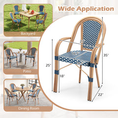 Hand-Woven PE Wicker Outdoor French Bistro Chairs Set of 2