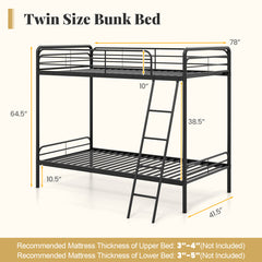 Heavy Duty Metal Bunk Bed with Ladder and Safety Guardrails