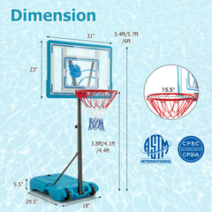 3.8-4.4 Feet Height Adjustable Pool Basketball Hoop for Kids Teens and Adults