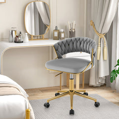 360° Height Adjustable Swivel Upholstered Desk Computer Chair with Hand-woven Back