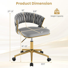 360° Height Adjustable Swivel Upholstered Desk Computer Chair with Hand-woven Back