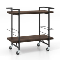 2-Tier Home Bar Cart with Lockable Wheels and Heavy-Duty Metal Frame