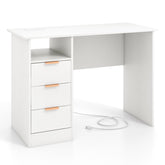 Home Office Desk with Power Outlet 3 Storage Drawers and Open Compartment