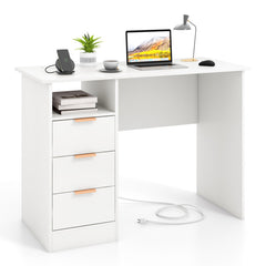 Home Office Desk with Power Outlet 3 Storage Drawers and Open Compartment