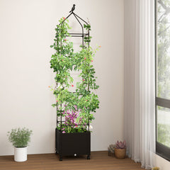 Indoor Outdoor Raised Garden Bed with Trellis and Self-Drainage and Wheels