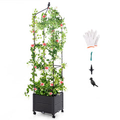 Indoor Outdoor Raised Garden Bed with Trellis and Self-Drainage and Wheels