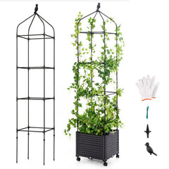 Indoor Outdoor Raised Garden Bed with Trellis and Self-Drainage and Wheels