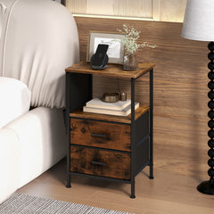 Industrial Bedside Table with USB Ports and AC Outlets for Bedroom Living Room