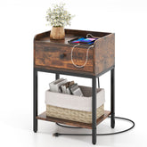 Industrial Bedside Table Nightstand with Charging Station