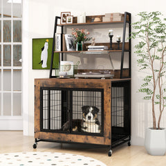 Industrial Dog Kennel Dog Crate Furniture with Storage Shelves