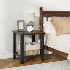 2-Tier Industrial End Table with Storage Shelf for Small Space