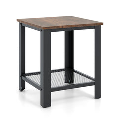 2-Tier Industrial End Table with Storage Shelf for Small Space
