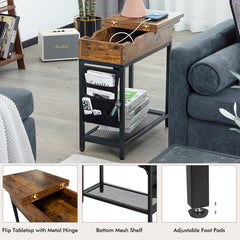 Industrial End Table with Charging Station and Flip Top