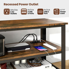 3-Tier Industrial Entertainment TV Stand with Metal Mesh Shelf