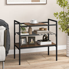 3-Tier Industrial Entryway Table with Removable Panel and Mesh Shelf In Rustic Brown