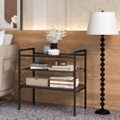3-Tier Industrial Entryway Table with Removable Panel and Mesh Shelf In Rustic Brown