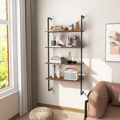 4-Tier Industrial Ladder Bookshelf with Metal Frame