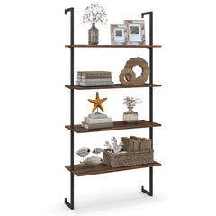 4-Tier Industrial Ladder Bookshelf with Metal Frame