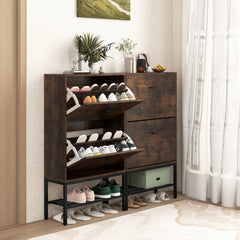 Industrial Shoe Storage Cabinet with 2 Flip Drawers and 1 Bottom Metal Shelf