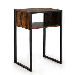 Industrial Side Table with Anti-Rust Steel Frame and Open Storage