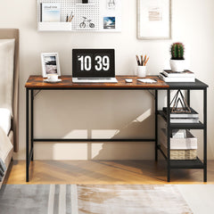 55 Inch Modern Industrial Style Study Writing Desk with 2 Storage Shelves