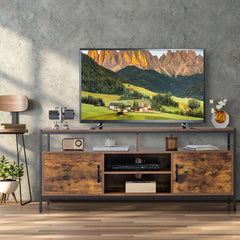58 Inch Industrial TV Stand with Cabinets and Adjustable Shelf for TVs up to 65 Inch